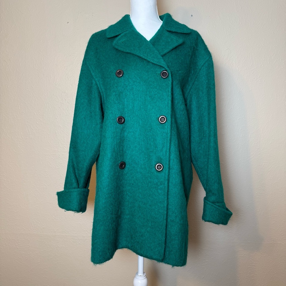 Vintage Women’s Green Mohair Blend Double-Breasted Pea Coat